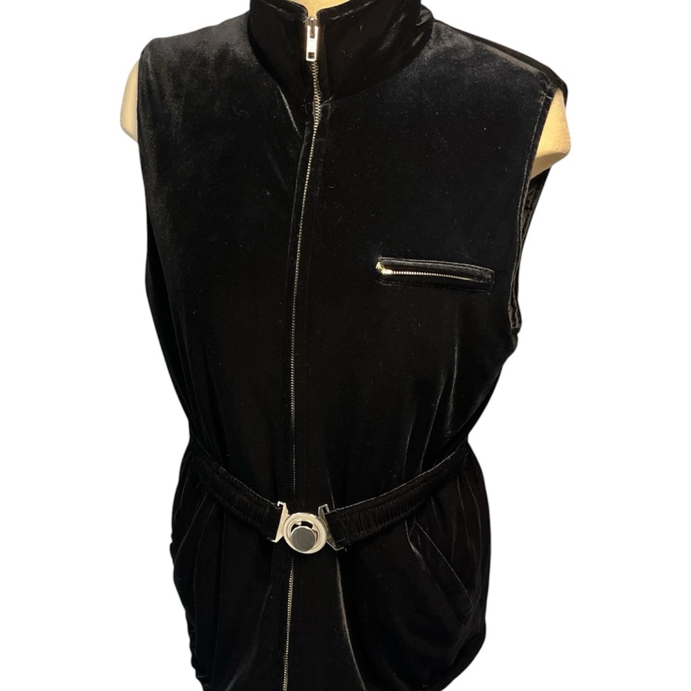 JONES NEW YORK SPORT Black Velvet Zip-Front Women's Vest Sz Med Belted